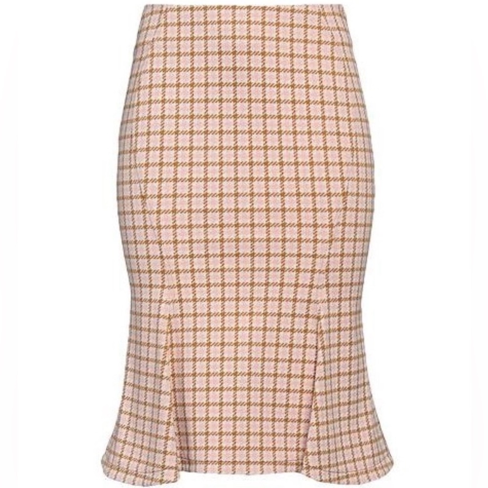 Marni Pink and Brown Checkered Pencil Skirt Plaid Luxury Flannel